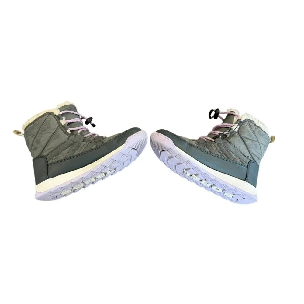 Sorel Whitney II Waterproof Snow Boots Kids Gray Lavender Faux Fur Final‎ Sale